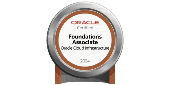 Certification badge for Oracle Cloud Infrastructure 2024 Certified Foundations Associate