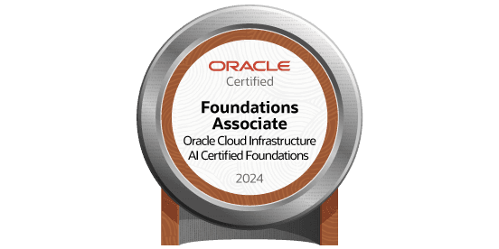 Certification badge for Oracle Cloud Infrastructure 2024 Certified AI Foundations Associate